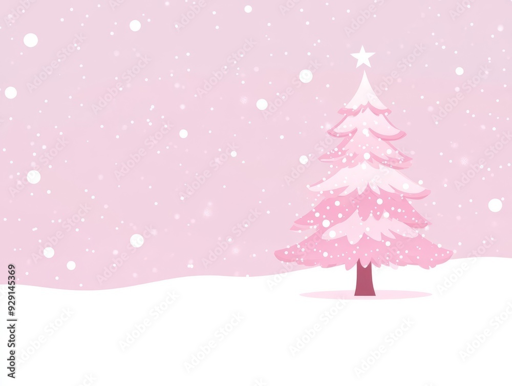 Romantic Christmas tree, monochromatic pastel background with text placeholder, flat design illustration Romantic Christmas tree, monochromatic pastel background with text placeholder, flat design illustration