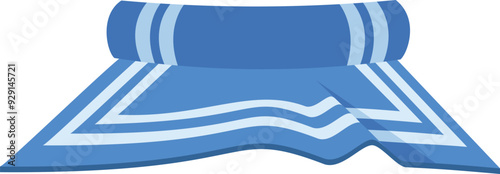 Blue carpet cartoon icon. Rolled textile rug