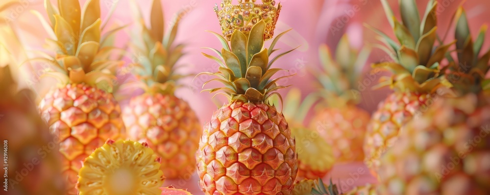 Juicy pineapple with a crown, 4K hyperrealistic photo Juicy pineapple with a crown, 4K hyperrealistic photo