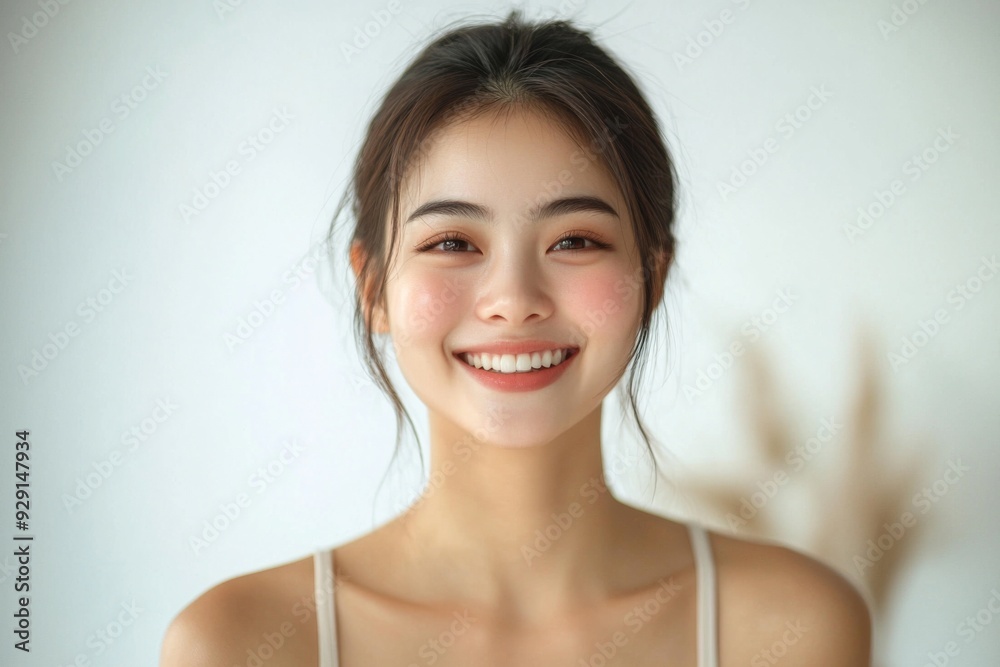 Beautiful young Asian woman smiling and happy created with Generative AI Beautiful young Asian woman smiling and happy created with Generative AI