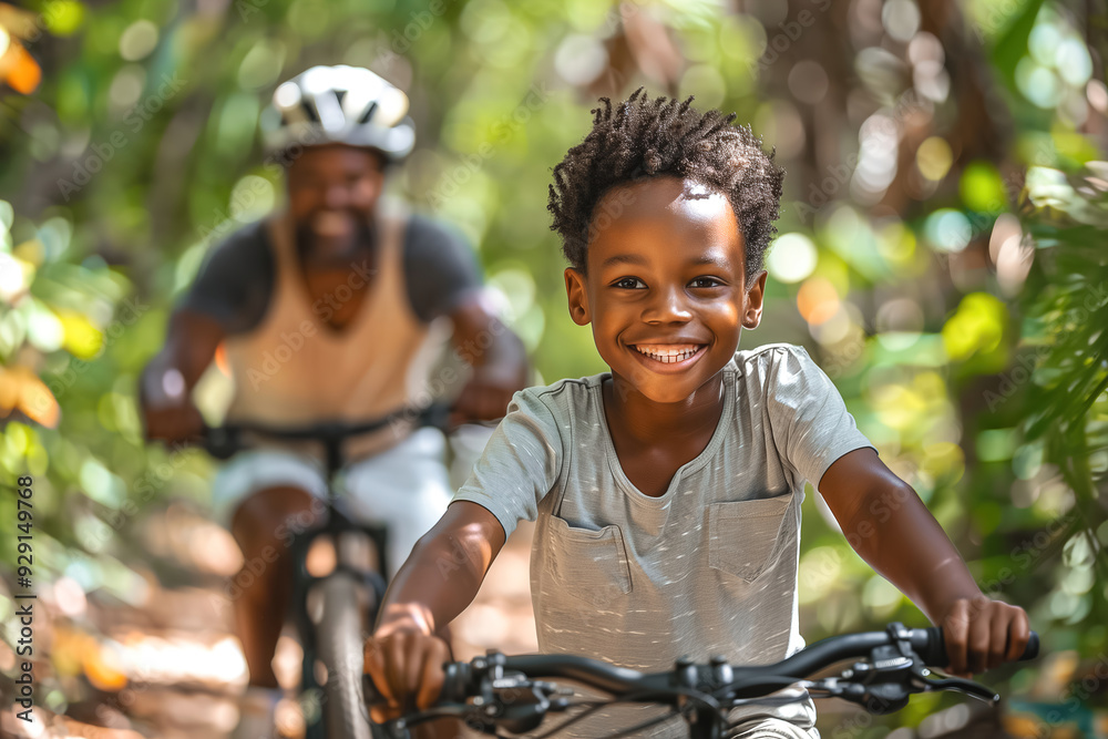 Obraz premium Riding Bikes Through Forest