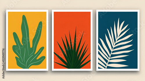 Set of 3 Minimalist Tropical Leaf Wall Art Prints - Modern Home Decor