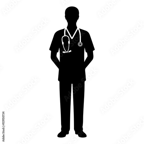 Silhouette of a doctor with Stethoscope. Vector illustration