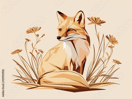 A peacefully majestic Red Fox portrayed an Animated Cartoon illustration in an abstract vector image on a simple background. photo