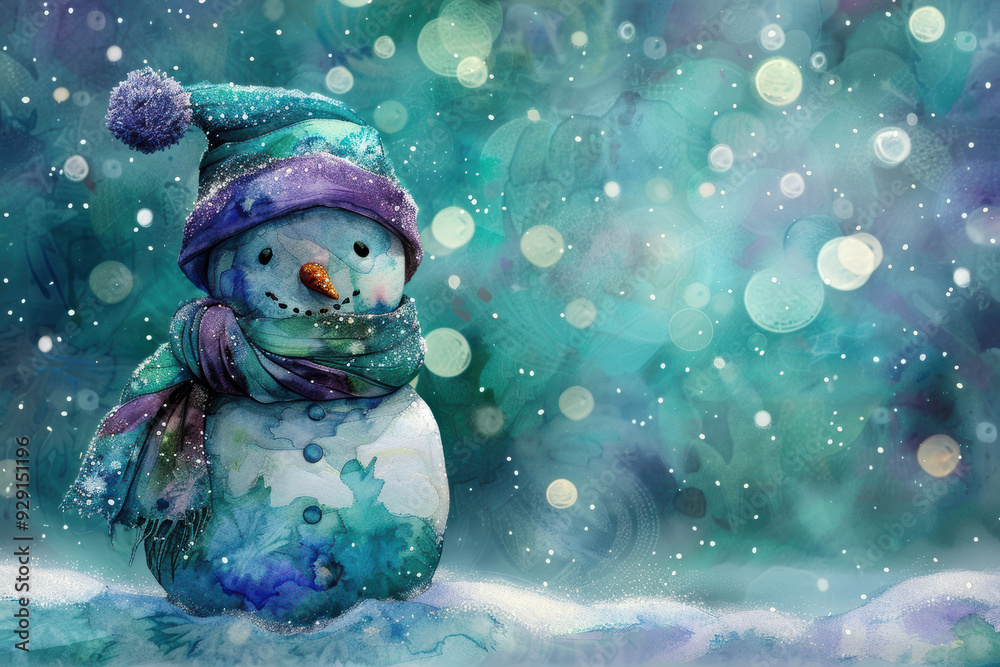Obraz premium Adorable Snowman in Bokeh Lights