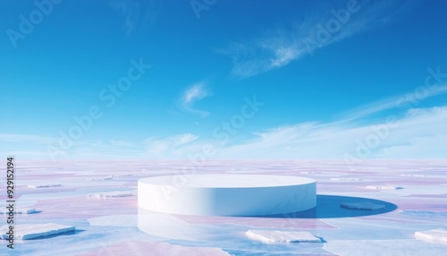 podium floating on sea of color icy blues and purples creating endless horizon conveying sense of freedom and possibility photo