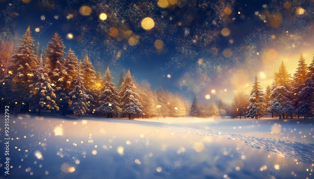 金粉アクセントを加えた透明感のある幻想的な雪景色、お洒落な背景画像 Generated by AI