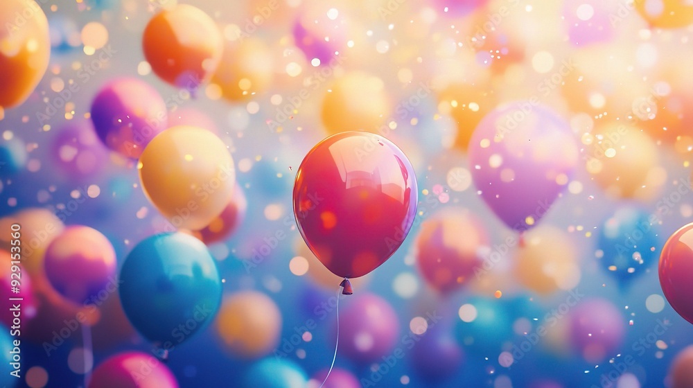 Balloons of Celebration: A vibrant symphony of colorful balloons floats against a dreamy, bokeh-filled backdrop, capturing the essence of joy, festivity, and celebration. This image evokes a sense of 
