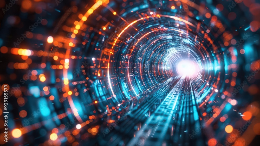 A mesmerizing view of a glowing tunnel with light trails, evoking a sense of speed and futuristic technology. A mesmerizing view of a glowing tunnel with light trails, evoking a sense of speed and futuristic technology.