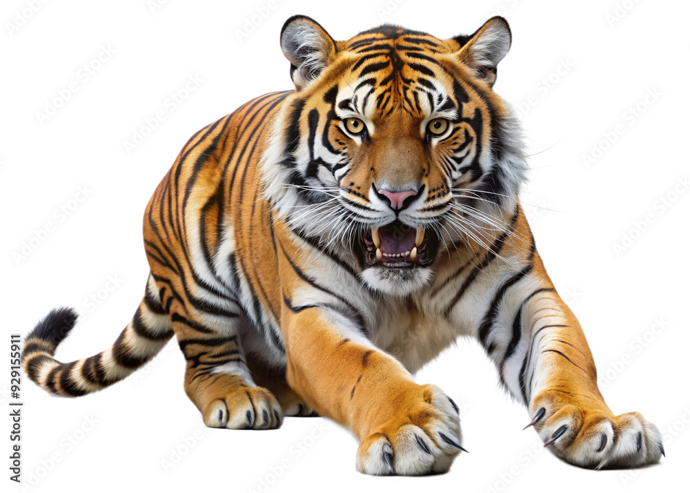 Fototapeta premium tiger, agressive, mammal, predator, cutout, transparent, backgrounds, wildlife, animals, cat, stripes