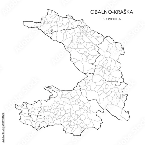 Administrative Map of the Coastal-Karst Statistical Region (Obalno-Kraška) with Municipalities (Občine) and Settlements (Naselja) as of 2024 - Slovenia - Vector Map