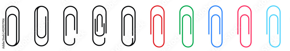 Paper clip icons set. Paperclips in flat style. Office Paper Clip sign. Vector illustration. Paper clip icons set. Paperclips in flat style. Office Paper Clip sign. Vector illustration.