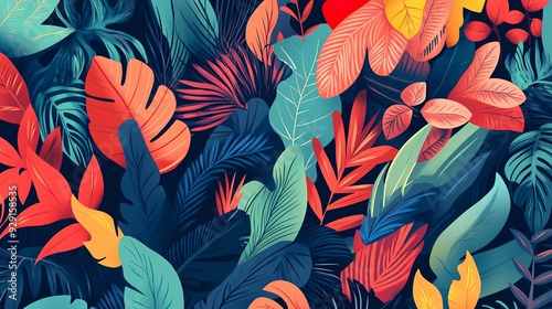 Vibrant tropical leaves create a stunning and colorful background, perfect for nature-themed designs and artistic expressions.