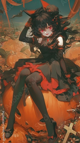 halloween witch in anime/manga style photo