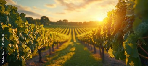 Bright Vineyard with Green Grass