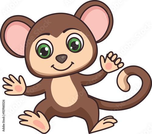 Funny monkey icon. Dancing happy cartoon animal