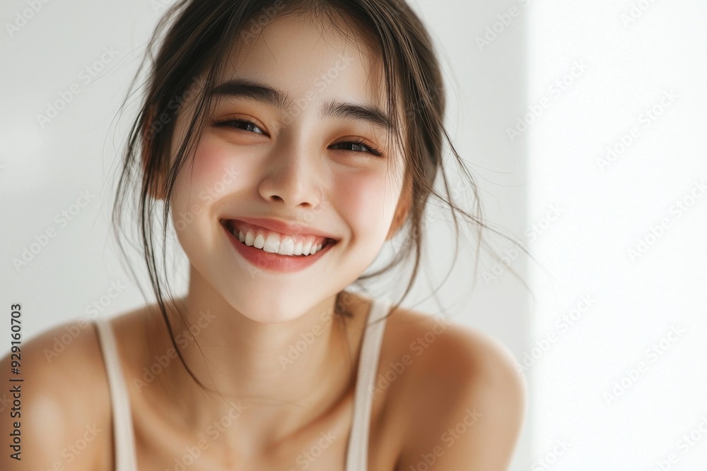 Beautiful young Asian woman smiling and happy created with Generative AI Beautiful young Asian woman smiling and happy created with Generative AI