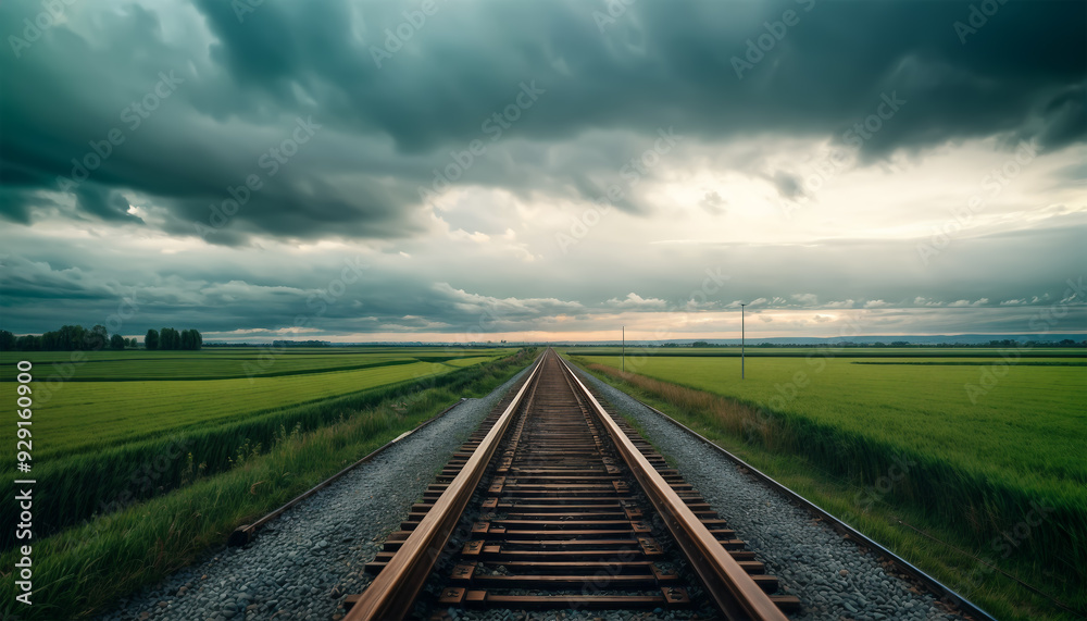 Fototapeta premium Railroad in rainy weather. Railroad tracks