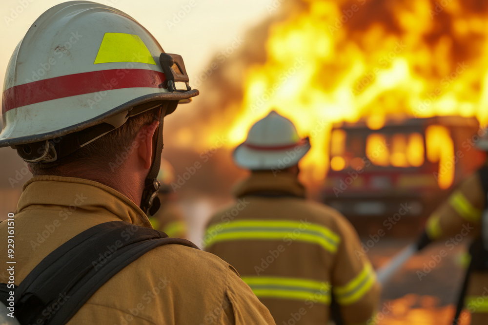 Obraz premium Firefighters Battling Intense Blaze