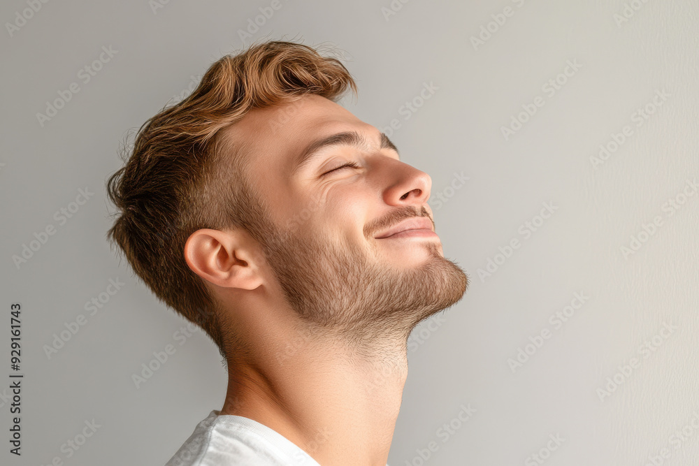 Fototapeta premium A close up of a man's face with his eyes closed