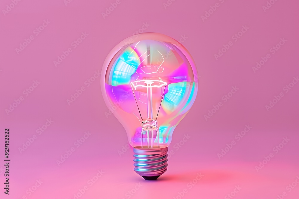 A colorful light bulb with a vibrant glow against a pink background. A colorful light bulb with a vibrant glow against a pink background.