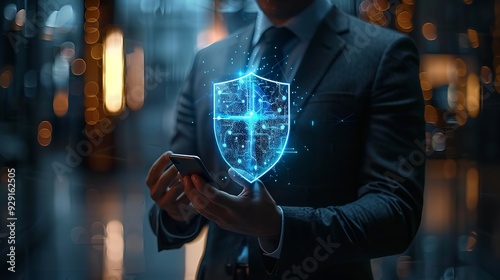 cybersecurity, A hand holding a shield with a check mark protects a virtual screen for computer security and data protection,