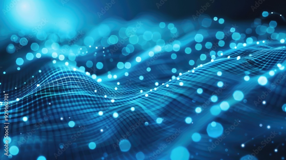Abstract Blue Digital Waves with Bokeh Lights Abstract Blue Digital Waves with Bokeh Lights