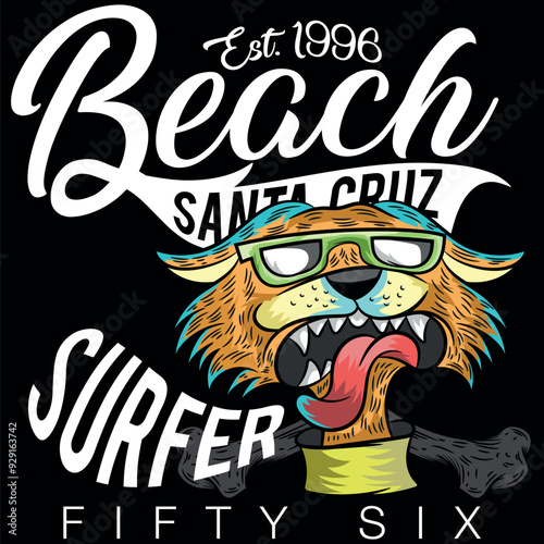 Rocker cat, with glasses and rock and roll hairstyle, leather jacket and party attitude, military style backgrounds and texts of party and fun places. Various shields and stickers. Camouflage textures