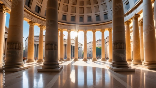 Colonnade of the Pantheon in Rome, Italy. photo