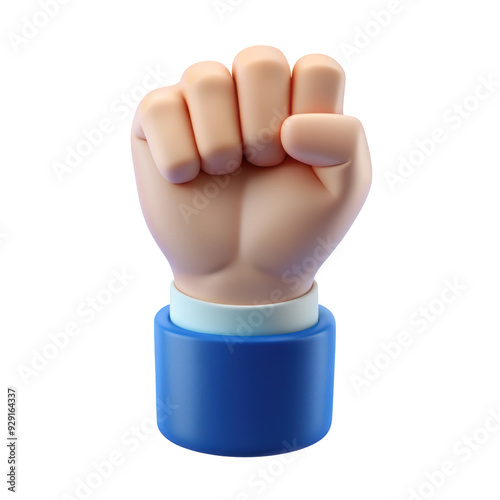 3D cartoon hand showing a fist gesture. The hand is closed into a fist, symbolizing strength or solidarity, stylized, cartoonish design. Isolated on transparent background, png. photo