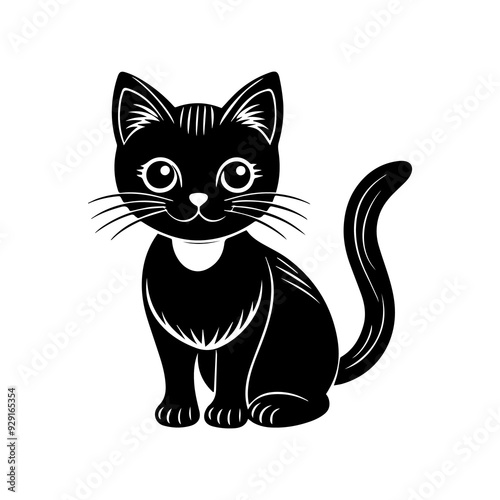Cute Cat Silhouette vector, Drawing with children. vector isolated silhouette cat set