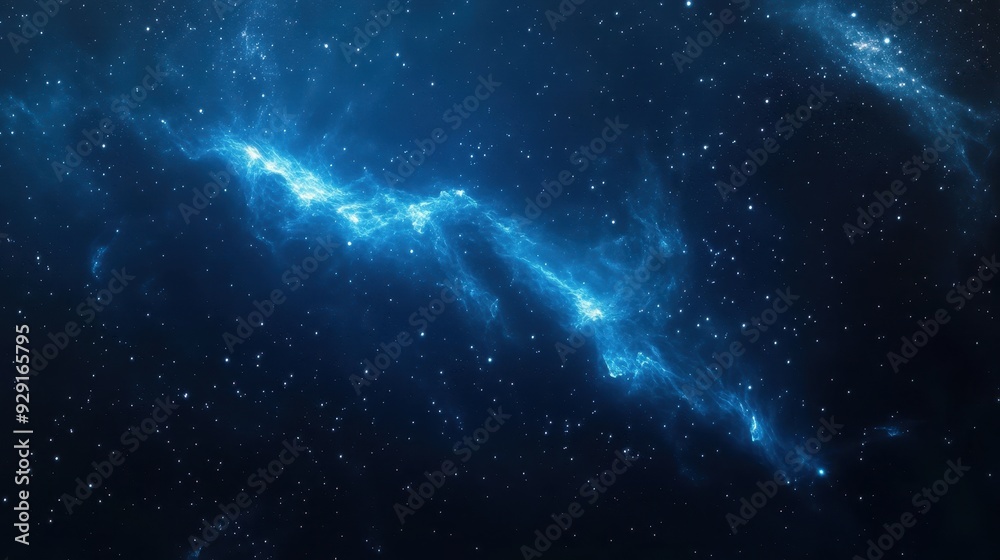 Obraz premium A cosmic scene featuring nebulous structures and stars in a deep blue space background.