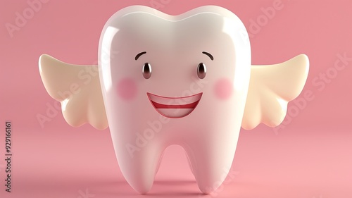 Smiling Tooth with Wings: A Cute Dental Illustration