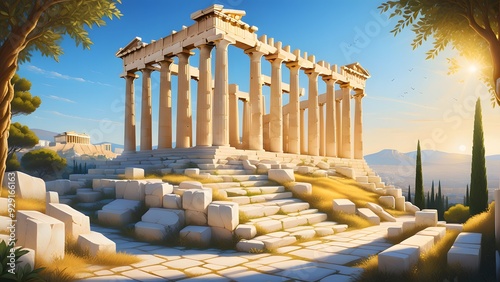 Temple of Poseidon, Athens, Greece. 3D render photo