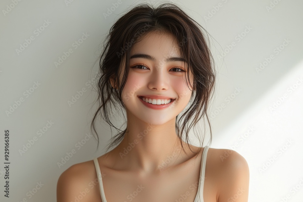 Beautiful young Asian woman smiling and happy created with Generative AI Beautiful young Asian woman smiling and happy created with Generative AI