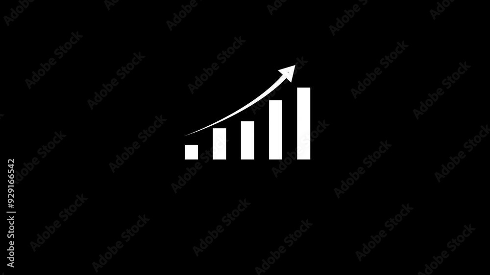 Digital white  bar chart with growing business concept. Hi-tech style technology chart with black background. Camera movement with depth of field. 4K resolution