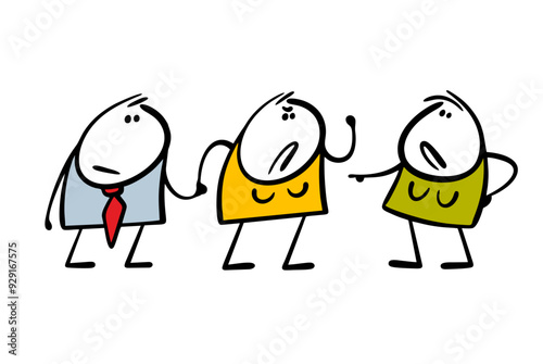 Love triangle. Vector illustration of a wife catching her husband with his mistress. The rivals are fighting for one man. Passions are boiling, dissatisfied girls are swearing.