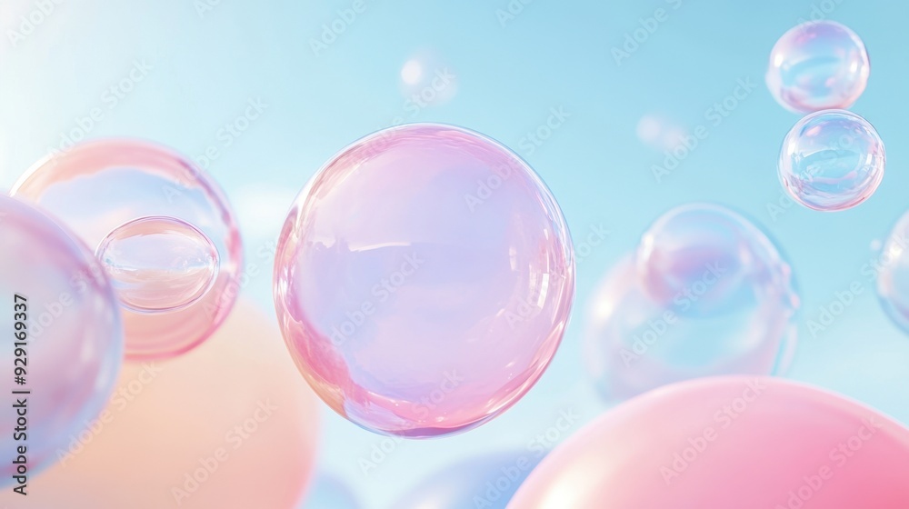 A bunch of pink and blue bubbles floating in the air A bunch of pink and blue bubbles floating in the air