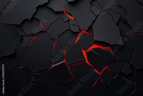 Abstract cracked black surface with vibrant red light breaking through, creating a dynamic and high-contrast visual impact.