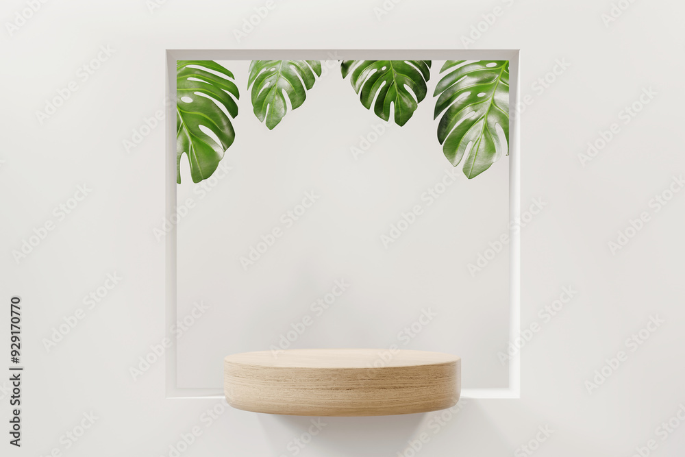 Fototapeta premium 3D rendering abstract platform podium with monstera plant product presentation background 