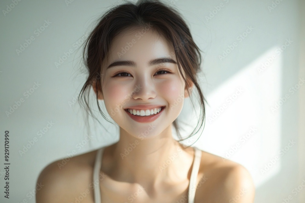 Beautiful young Asian woman smiling and happy created with Generative AI Beautiful young Asian woman smiling and happy created with Generative AI