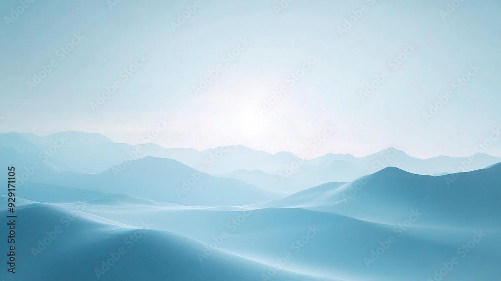 Obraz premium Serene Mountain Mist: A serene landscape photo featuring a breathtaking view of misty mountains bathed in soft, ethereal light.