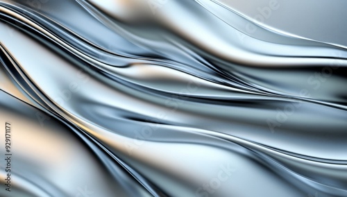 Silver background with shiny, wavy liquid metal lines