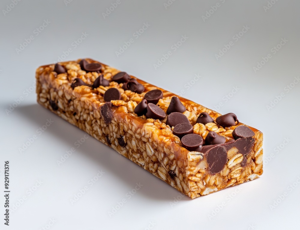 Granola bar with chocolate chips and rice berries Granola bar with chocolate chips and rice berries