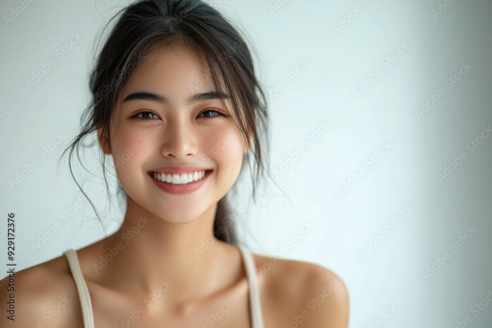 Beautiful young Asian woman smiling and happy created with Generative AI Beautiful young Asian woman smiling and happy created with Generative AI