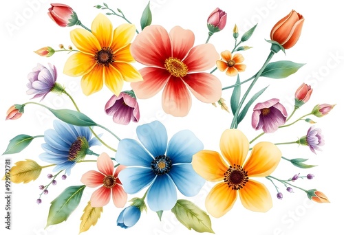 Seamless floral pattern with watercolor flowers. Bouquet of colorful watercolor flowers. flower bouquet collection with watercolor