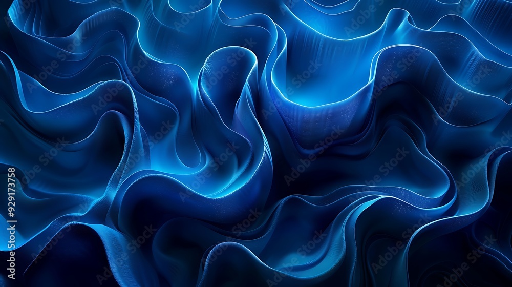 Obraz premium An abstract background of blue waves, capturing fluid motion and serene energy, with smooth curves and rhythmic patterns