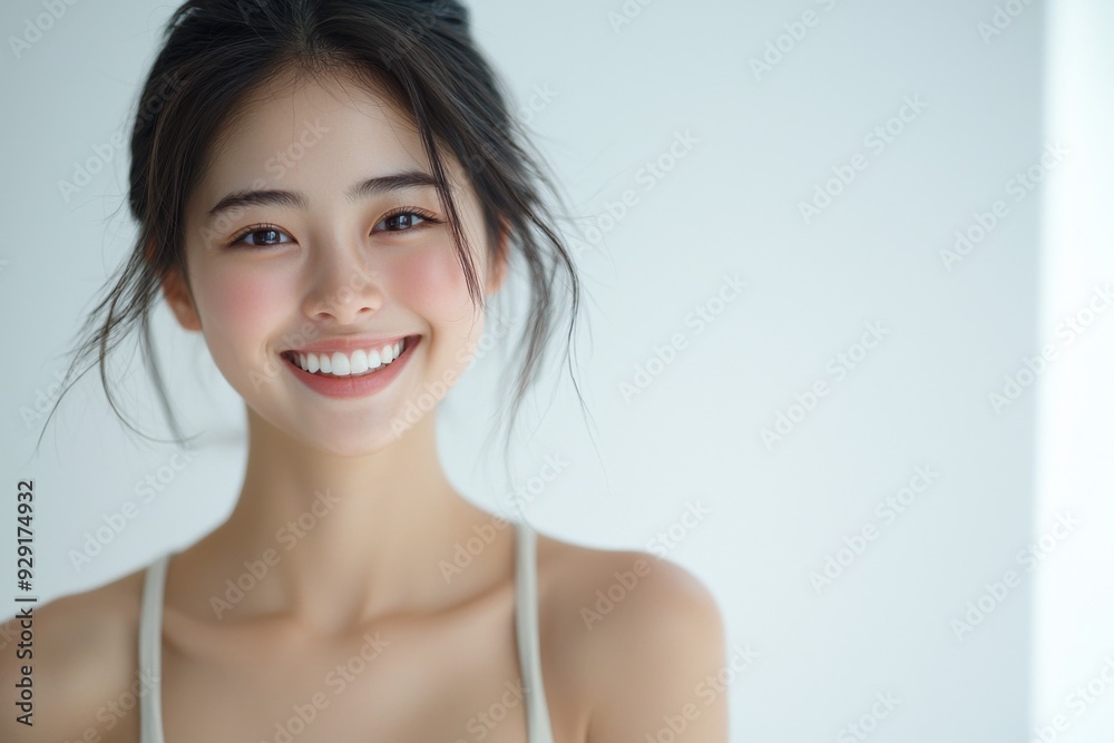 Beautiful young Asian woman smiling and happy created with Generative AI Beautiful young Asian woman smiling and happy created with Generative AI