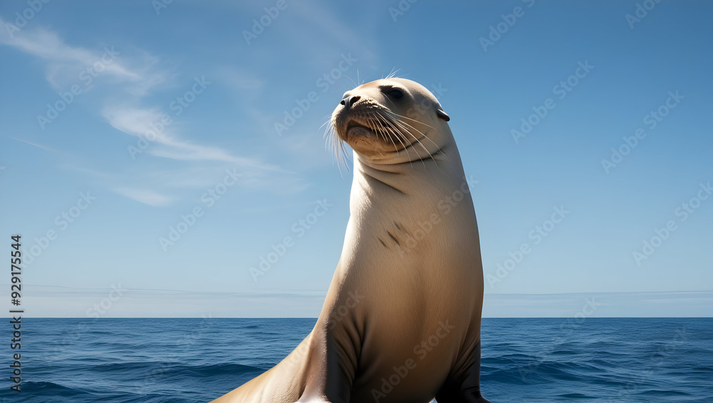 Fototapeta premium a sea lion is standing on top of a rock