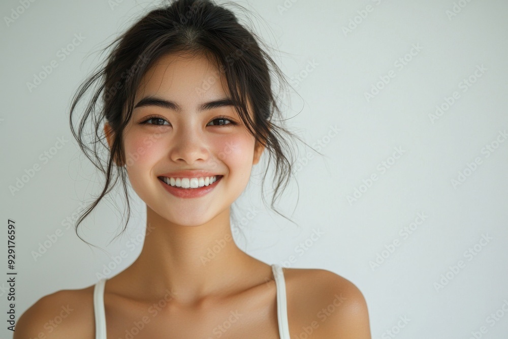 Beautiful young Asian woman smiling and happy created with Generative AI Beautiful young Asian woman smiling and happy created with Generative AI